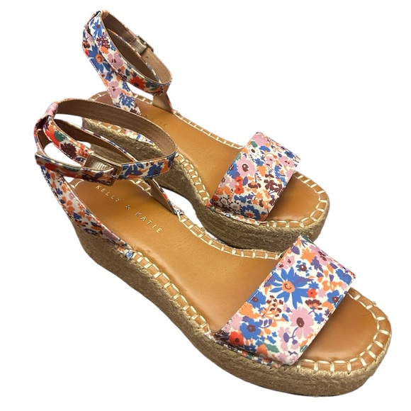 Kelly & Katie Shoes - Kelly & Katie Faydrena Floral Espadrille Wedge Sandals Open Toe Multi Womens 8